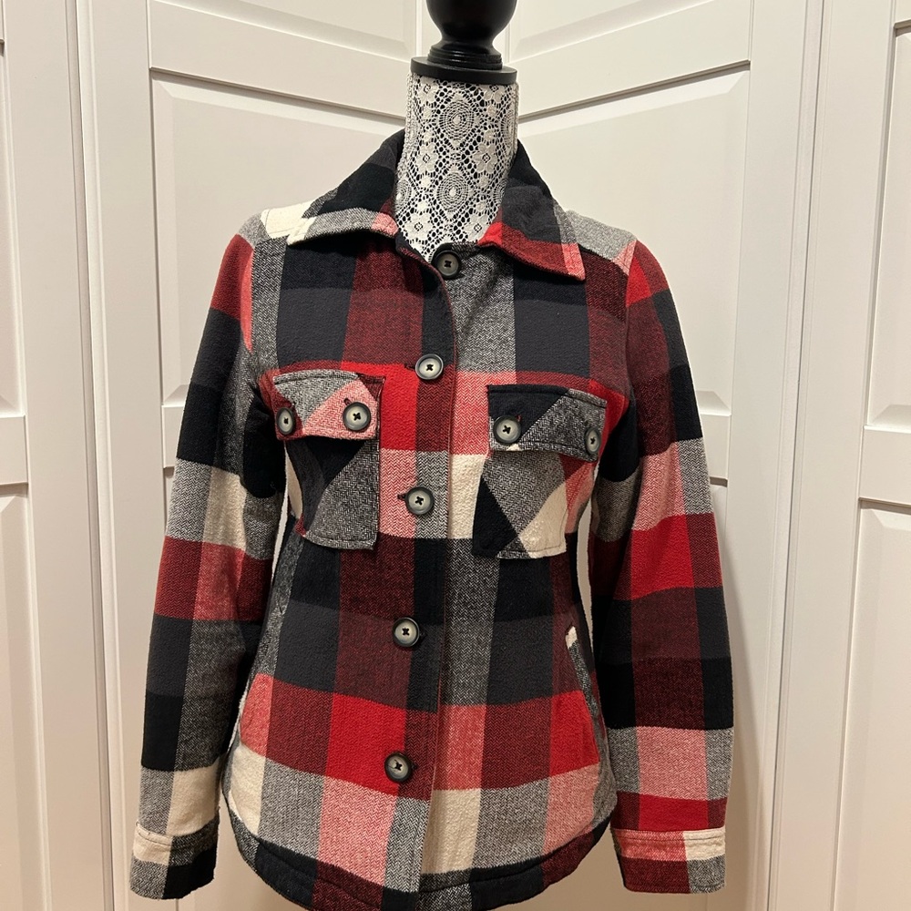 Kavu Plaid Utility Jacket - Red, Black, Cream